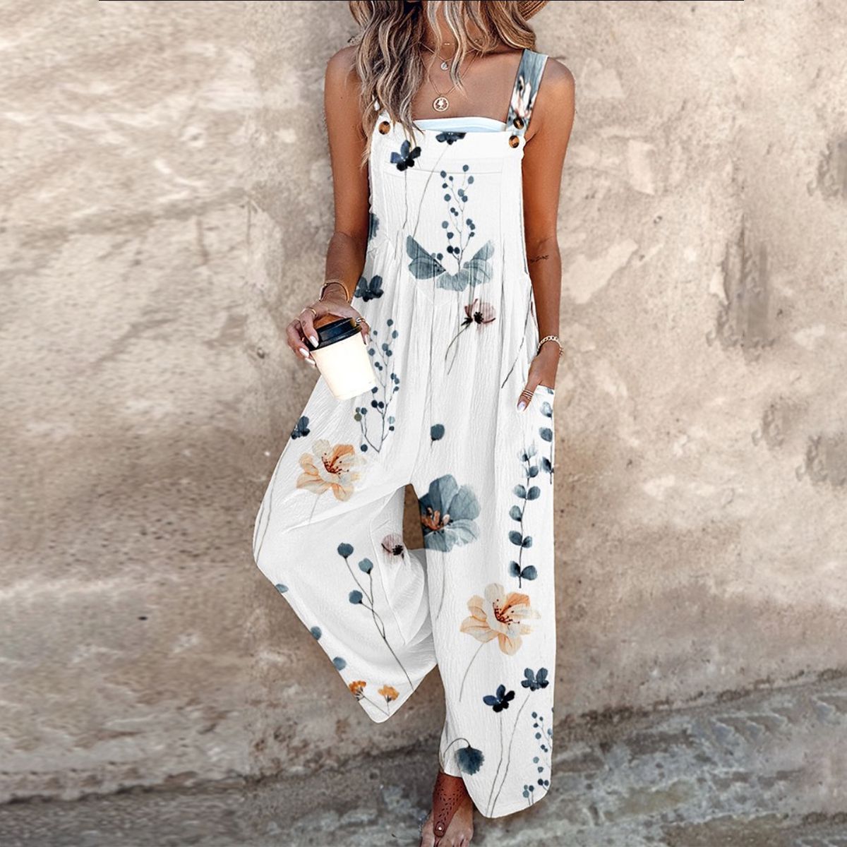 Lucía | Comfortable Floral Print Strap Jumpsuit