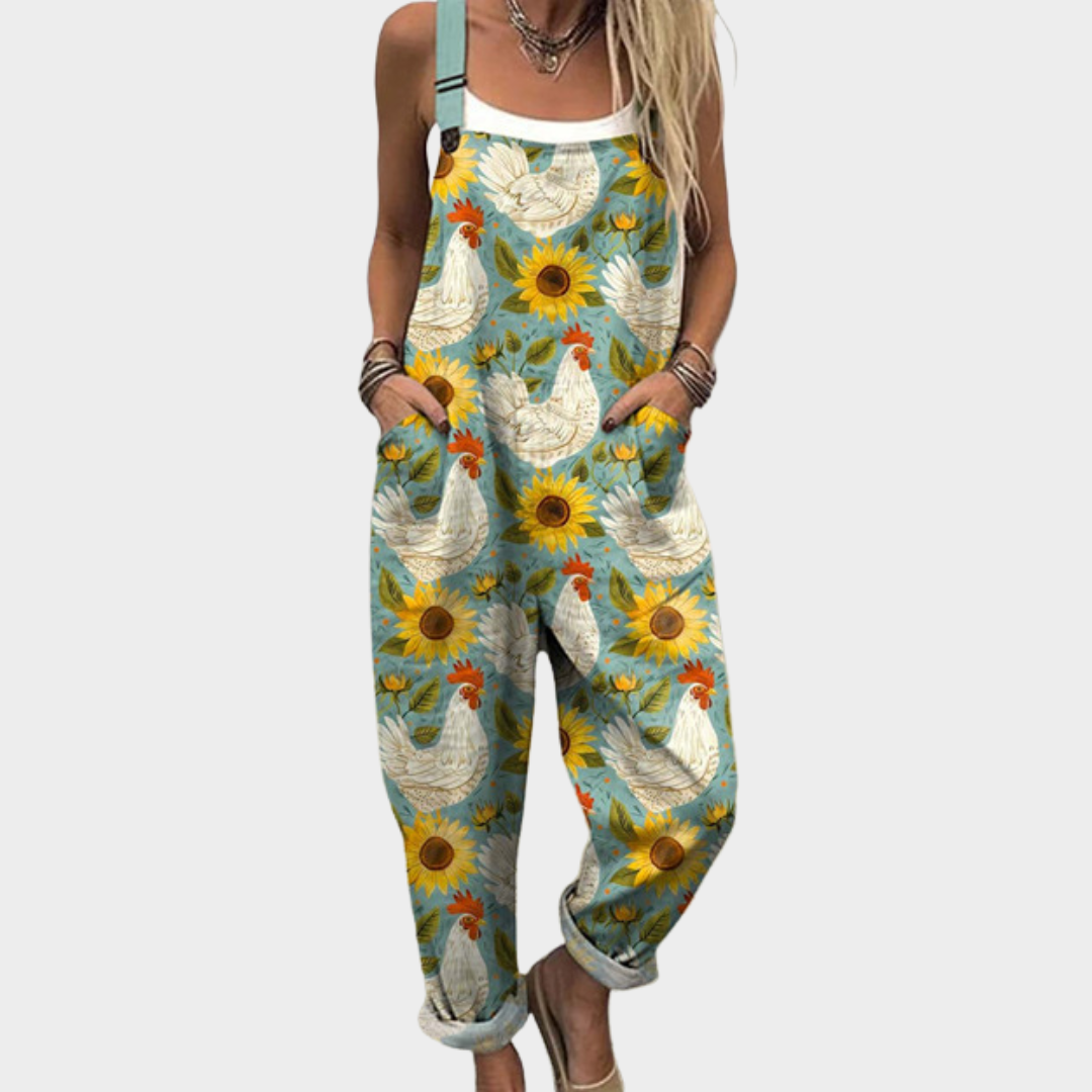 Alba | Comfortable Sunflower Print Strap Jumpsuit