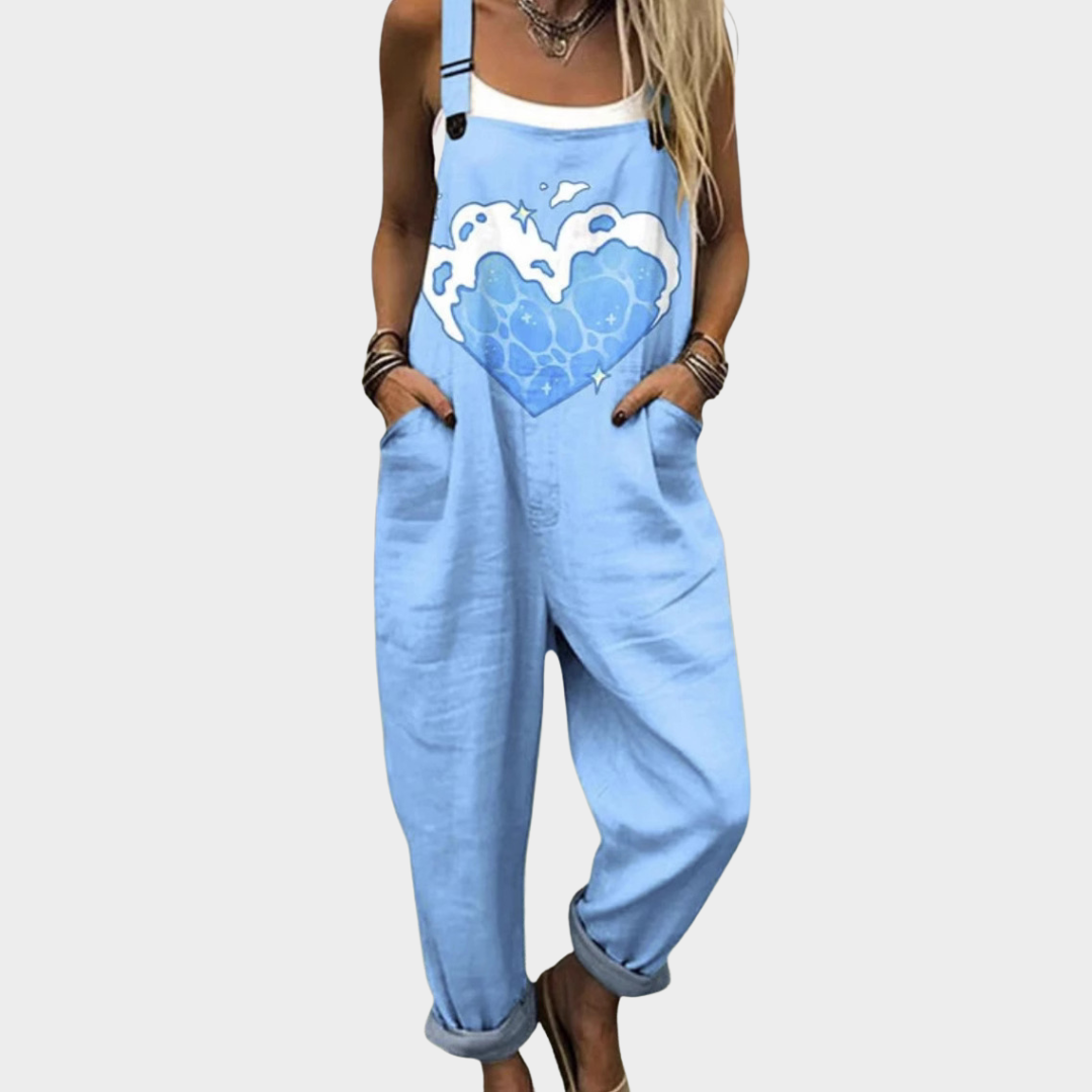 Aitana | Blue Strappy Printed Jumpsuit with Comfortable Heart