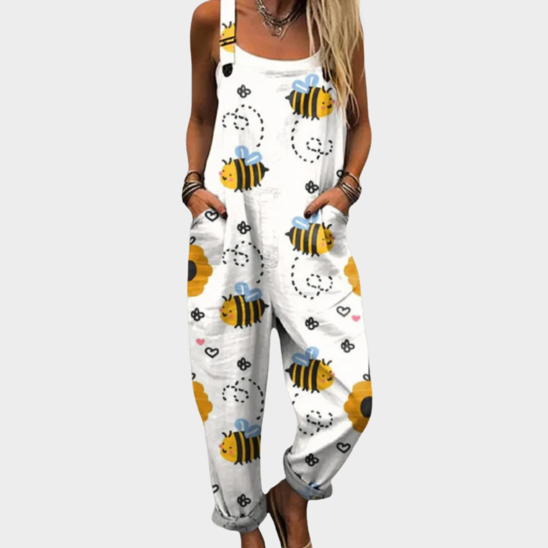 Carla | Comfortable Bee Print Strap Jumpsuit
