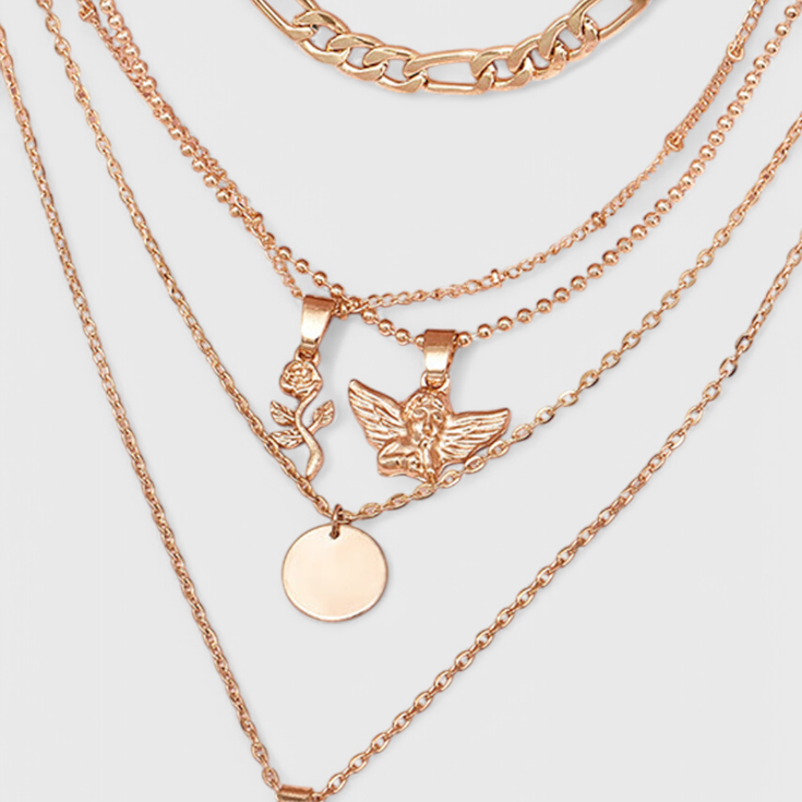 Rose and Angel Layered Necklace