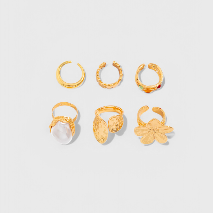 Open Ring in Liquid Flower Shape with Pearl