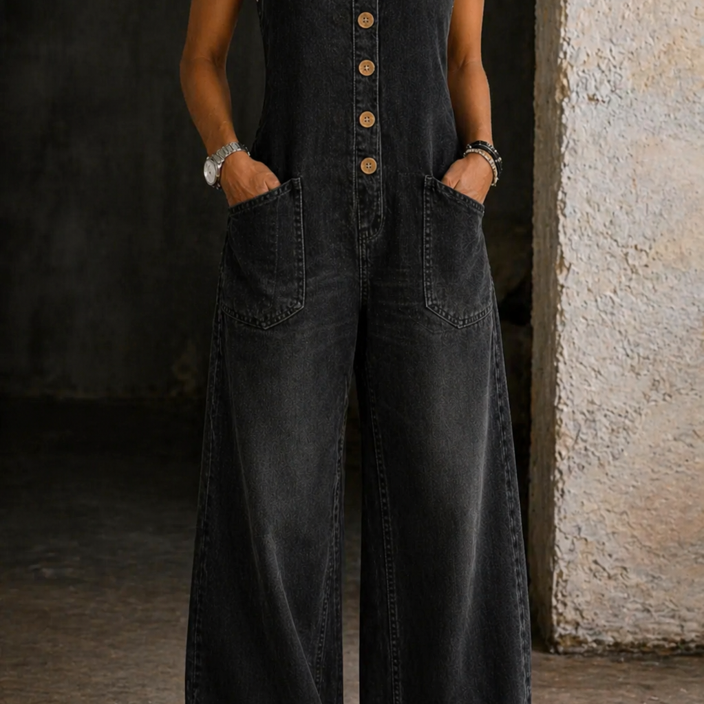 Bethany | Vintage Washed Cotton Denim Overalls