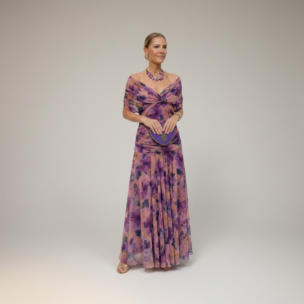 Velora - Long Floral Dress with V-Neck