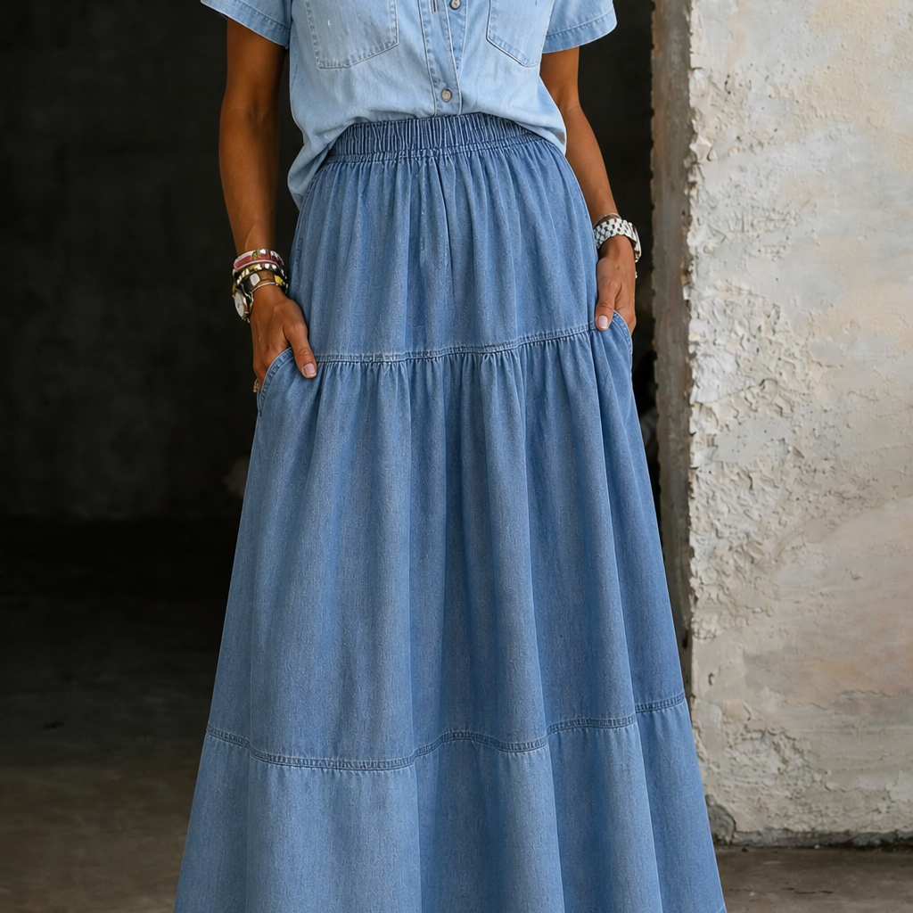 Sarah | Elastic Waist Denim Skirt