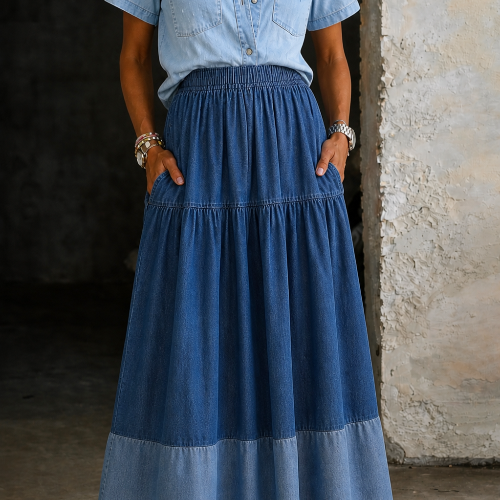 Sarah | Elastic Waist Denim Skirt