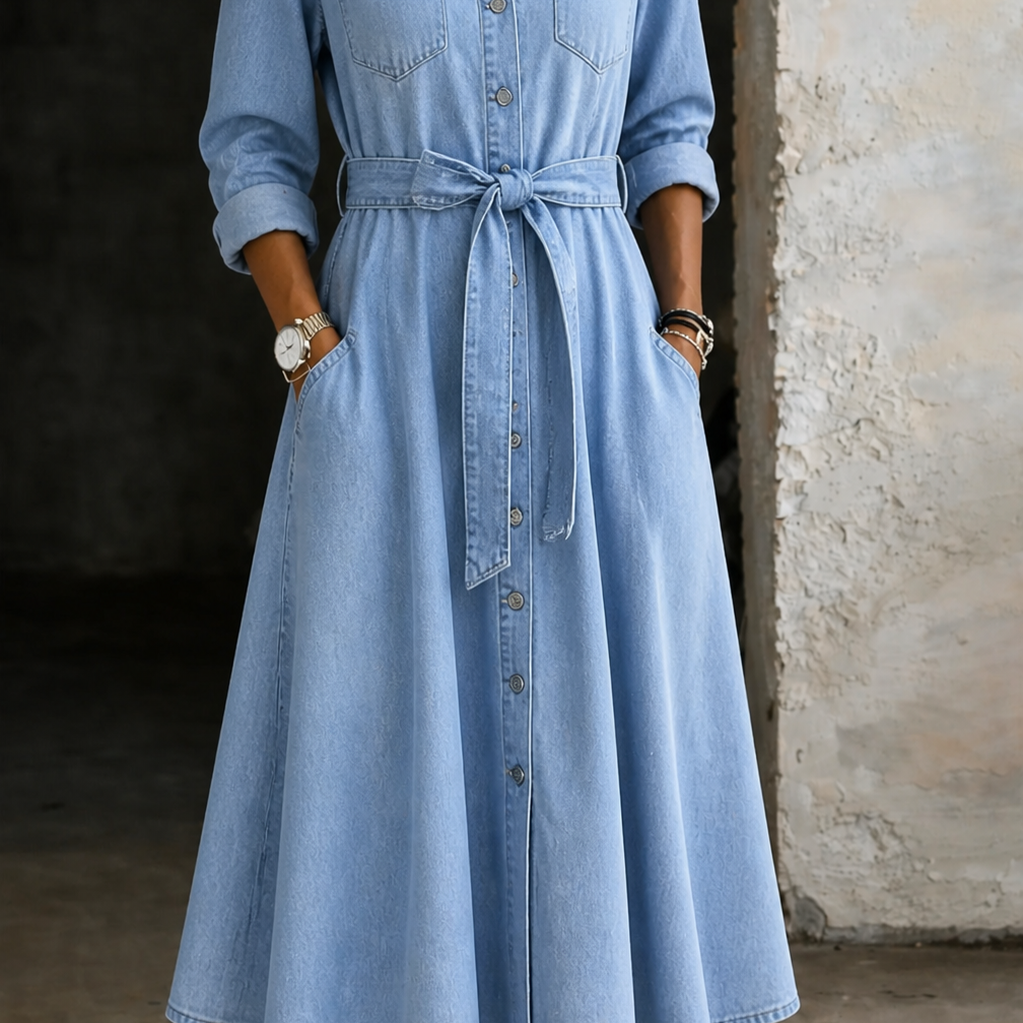 Luna | Long Sleeve Denim Dress