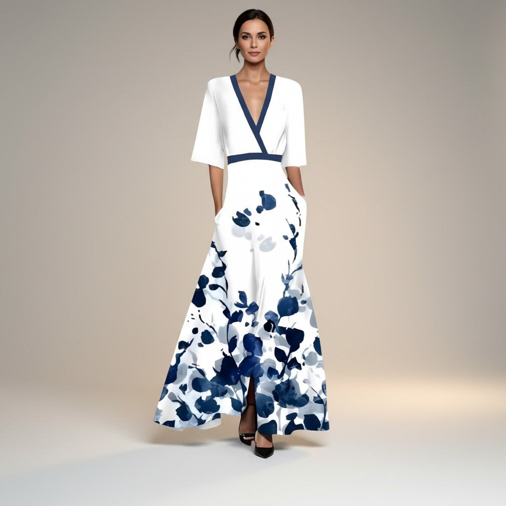 Marina - Long printed dress with a flattering V-neck