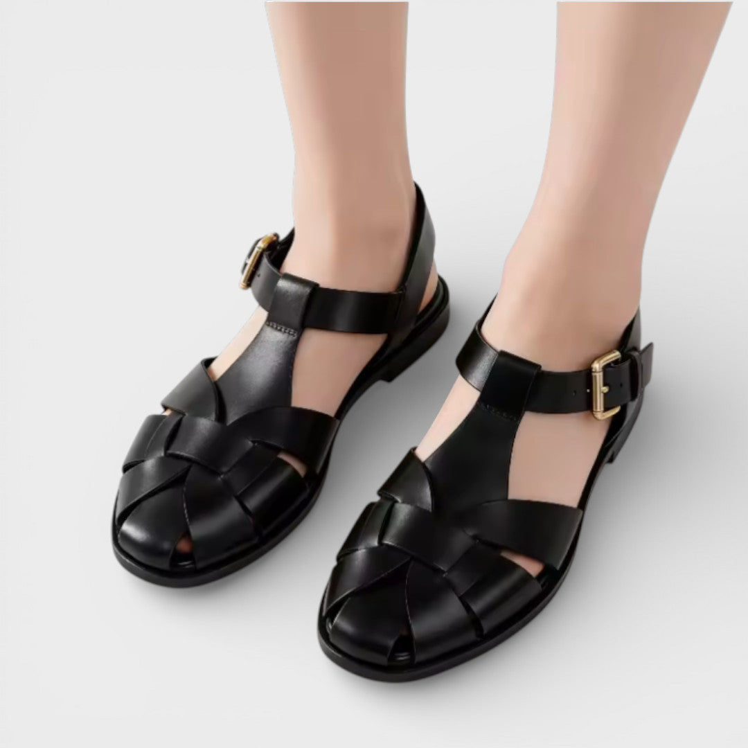 Women's Flat Sandals with Ankle Buckle