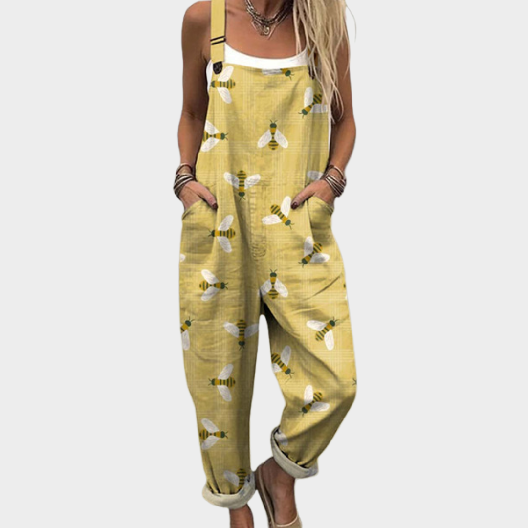Angela | Comfortable Dragonfly Print Strap Jumpsuit