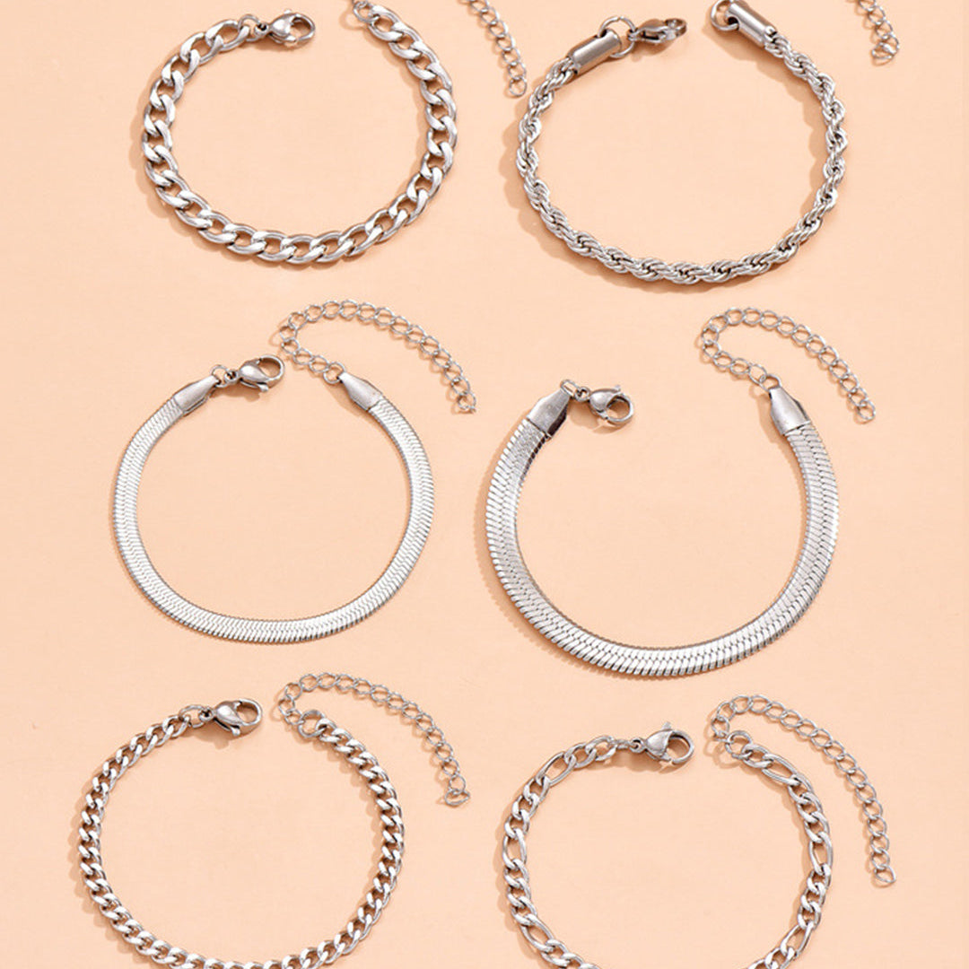 Set of 6 Pieces Cuban Link Bracelets
