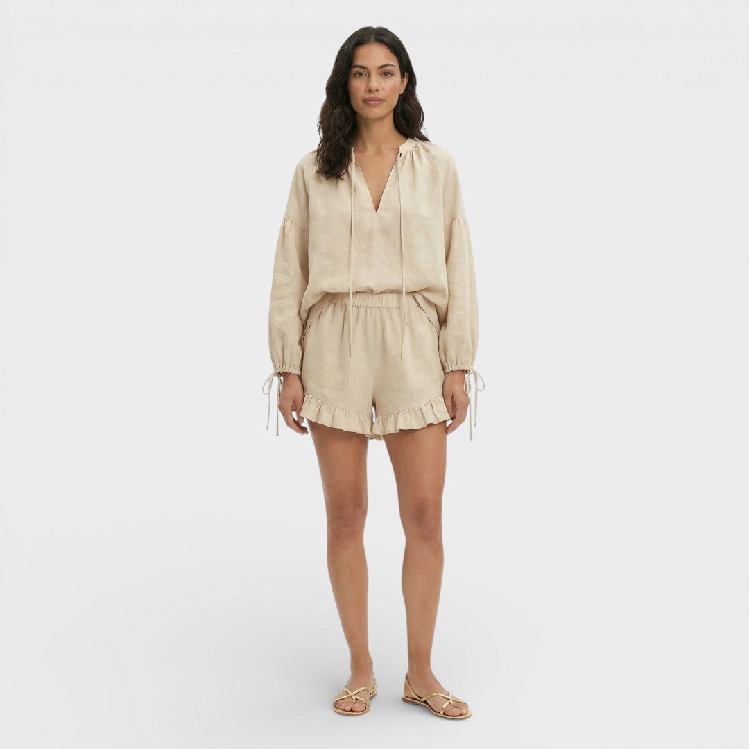 White Women's Set Blouse Shorts