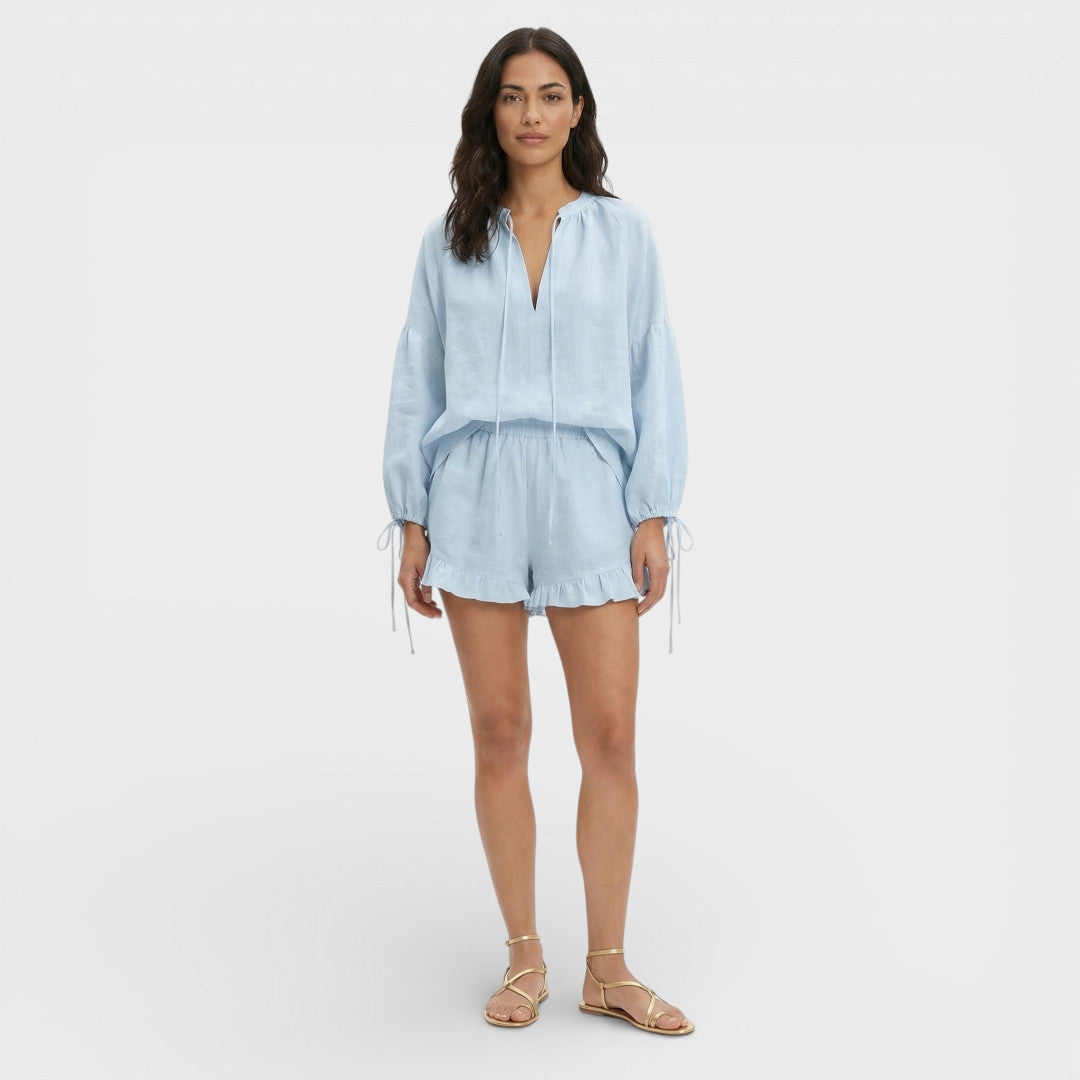 White Women's Set Blouse Shorts