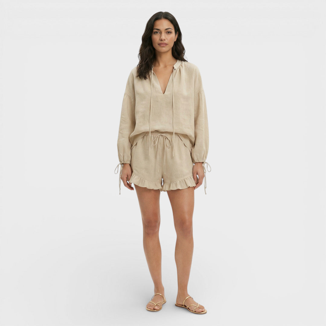 White Women's Set Blouse Shorts