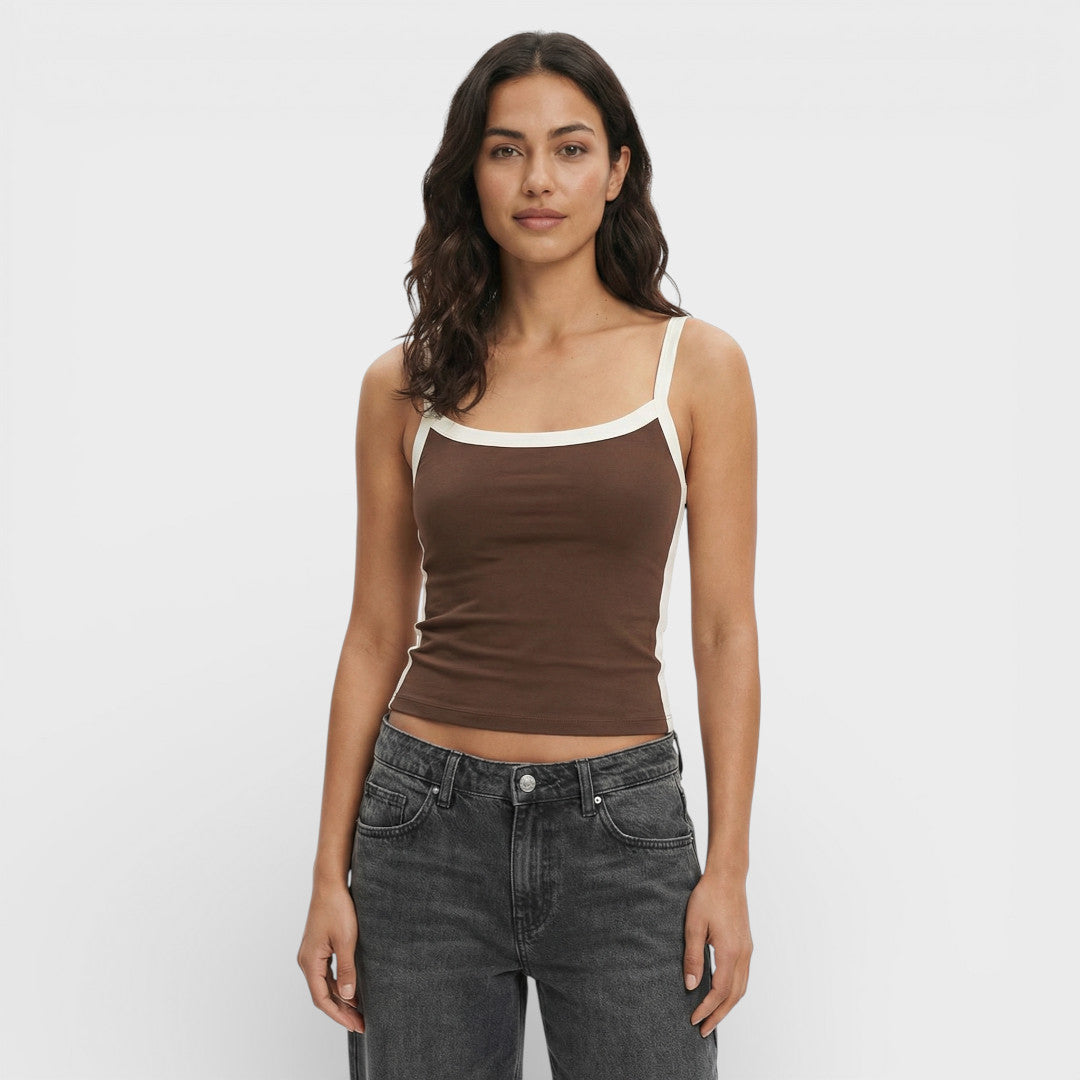 Short Knit Top for Women with Contrast
