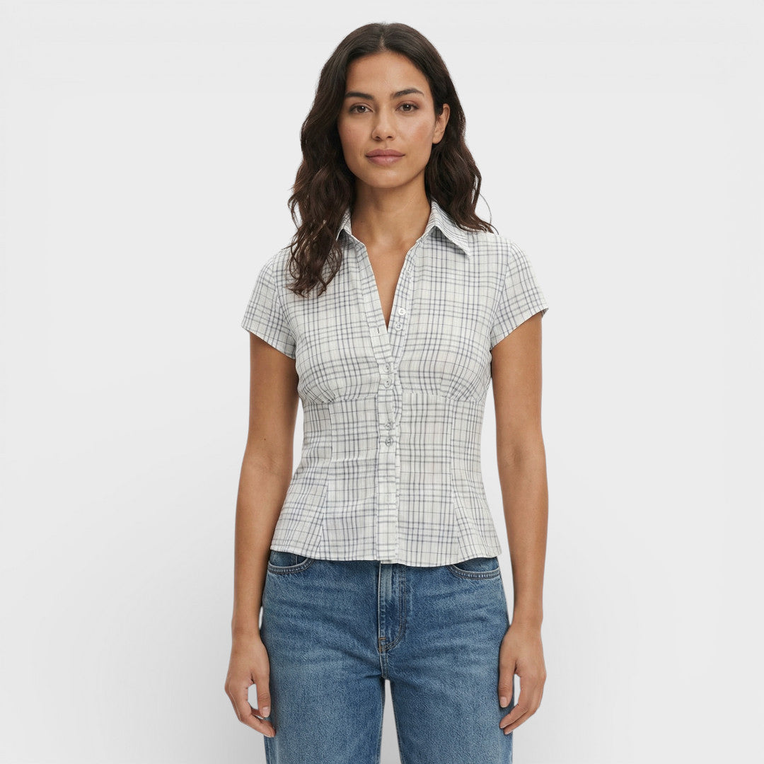 Short Sleeve Checkered Shirt for Women