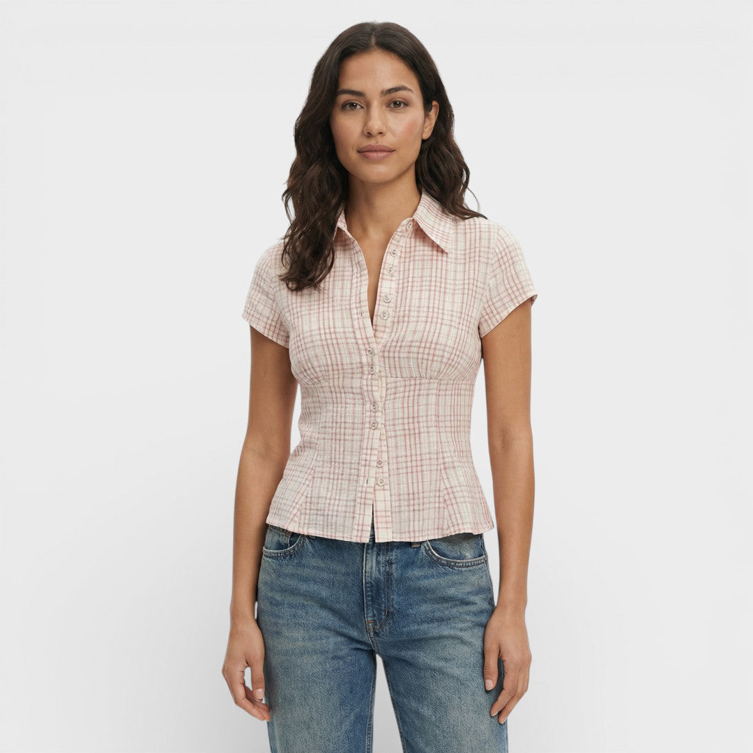 Short Sleeve Checkered Shirt for Women