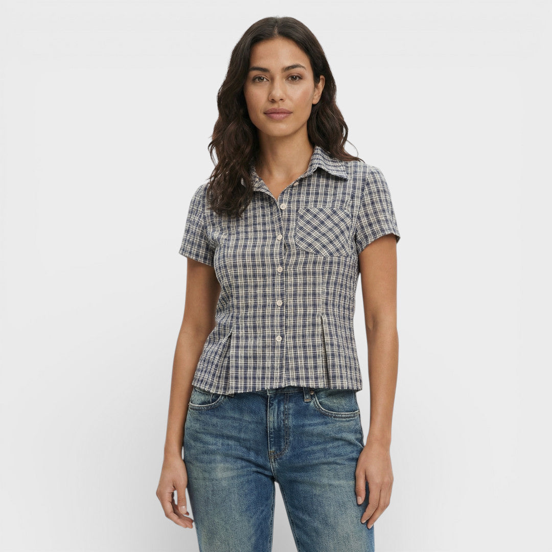 Short Sleeve Checkered Shirt for Women