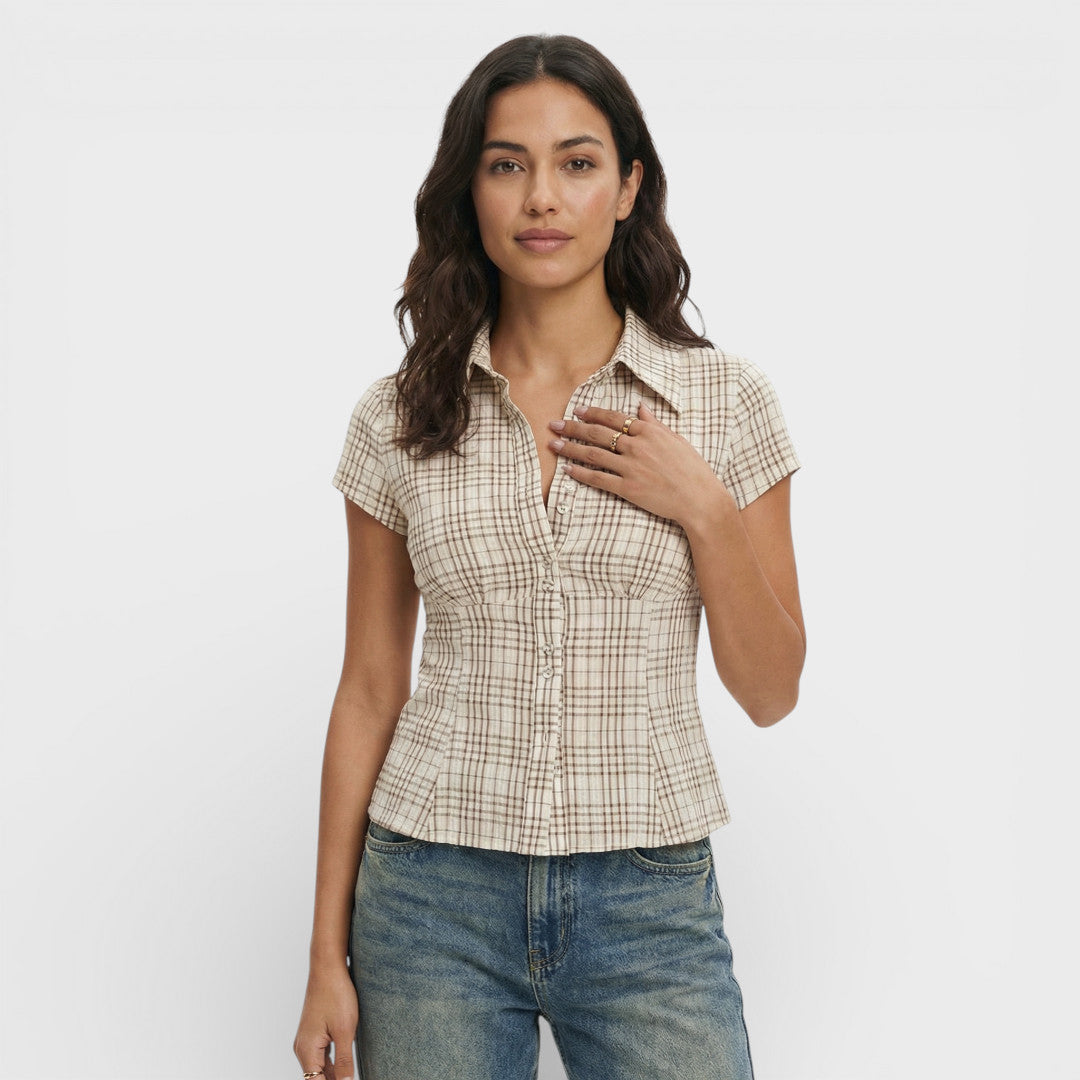 Short Sleeve Checkered Shirt for Women