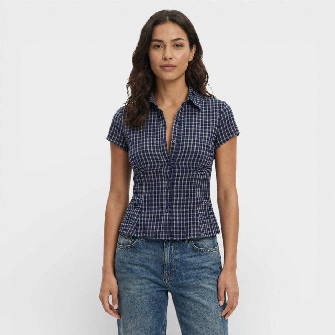 Short Sleeve Checkered Shirt for Women