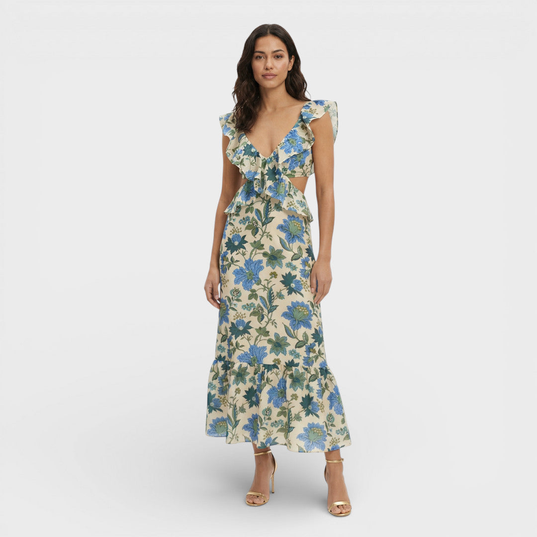 Long Dress for Women with Ruffles and Print