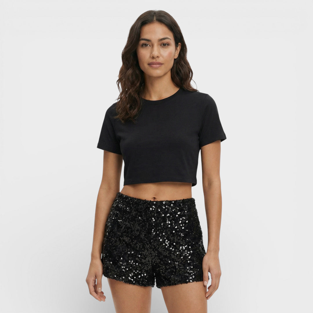 Black Sequin Shorts for Women