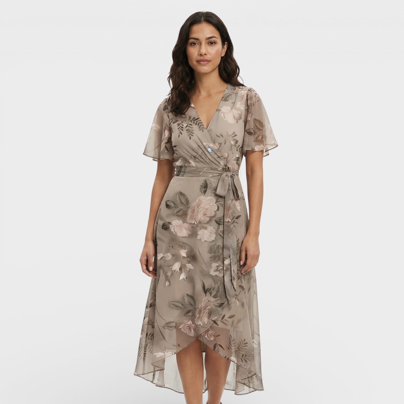 Short Sleeve Midi Dress with V-Neck