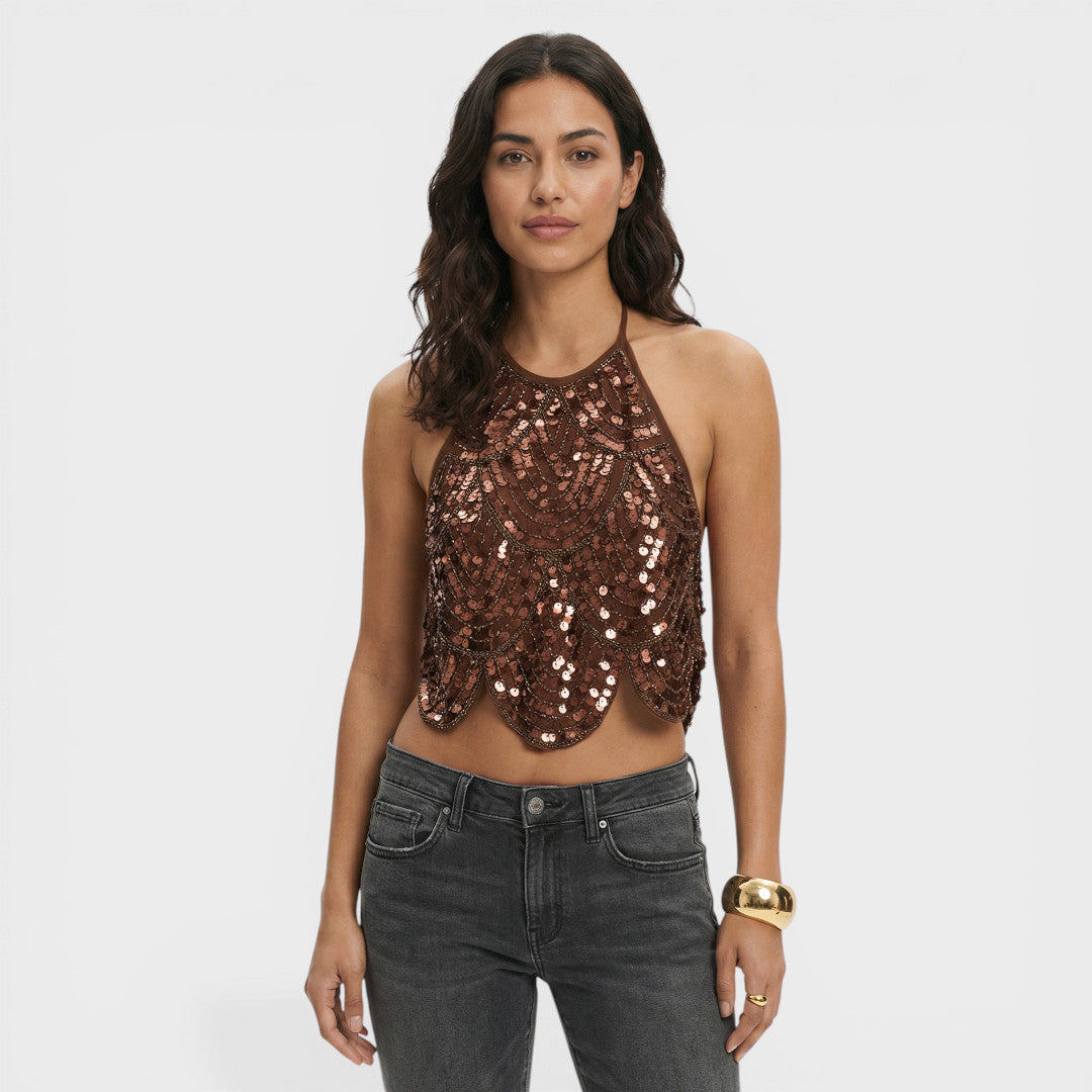 Top Halter Sequins Women Party