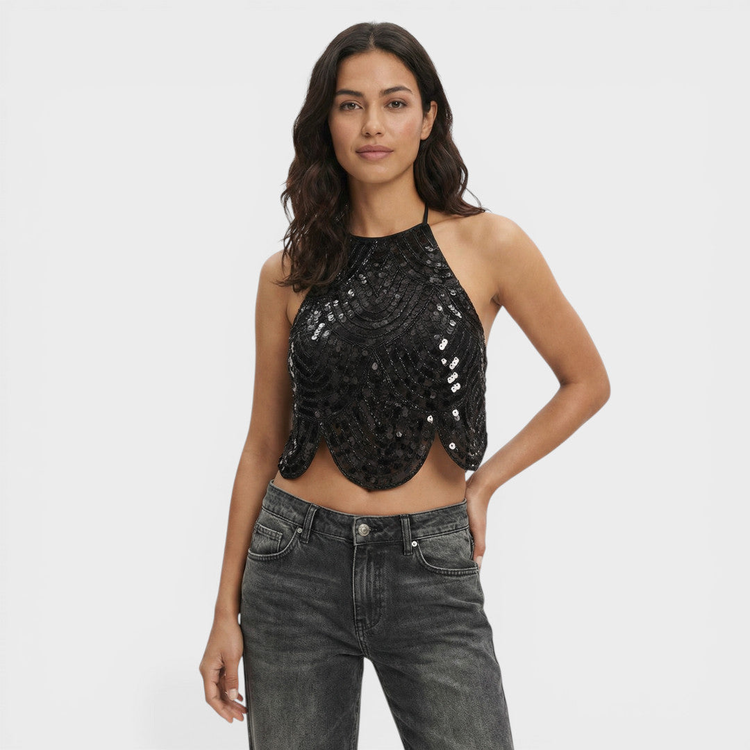 Top Halter Sequins Women Party