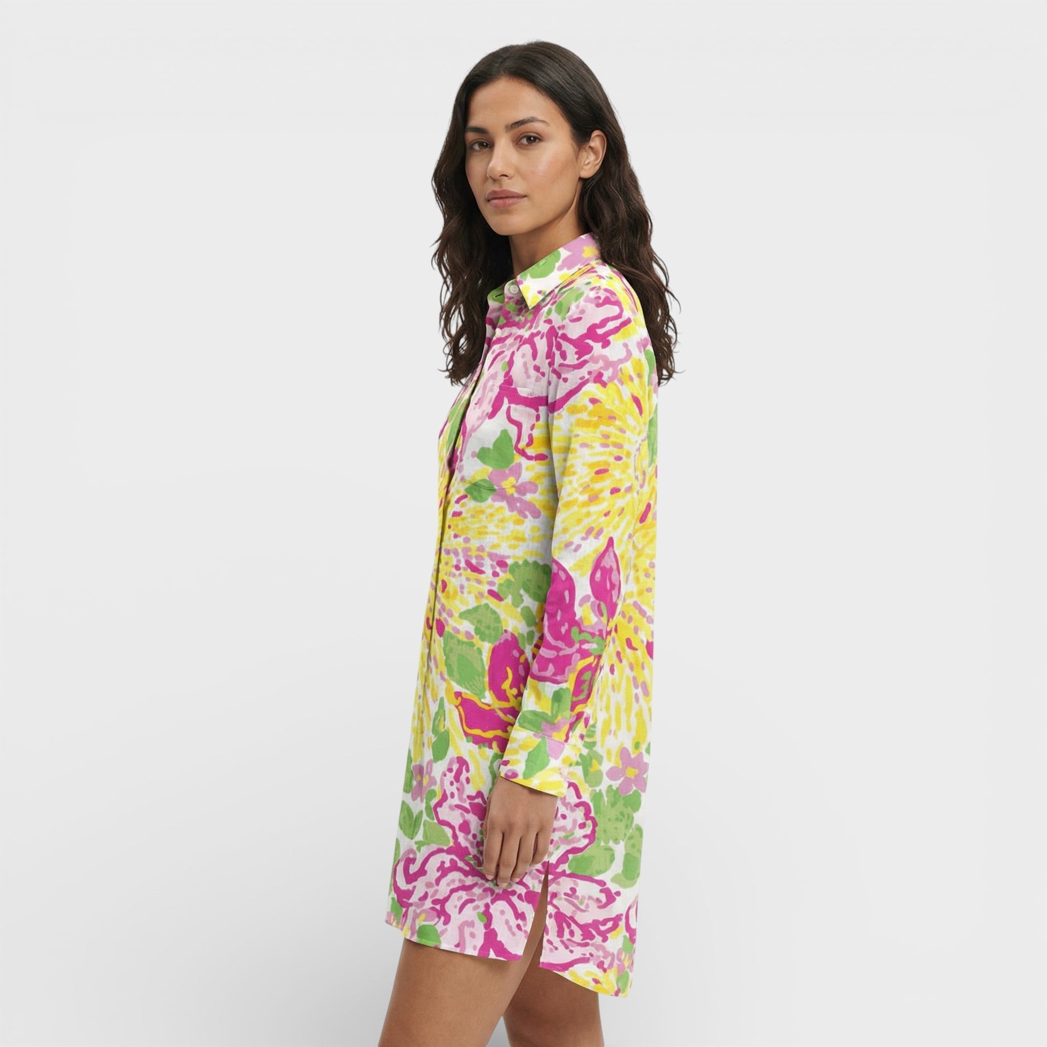 Long Women's Shirt Dress with Buttons