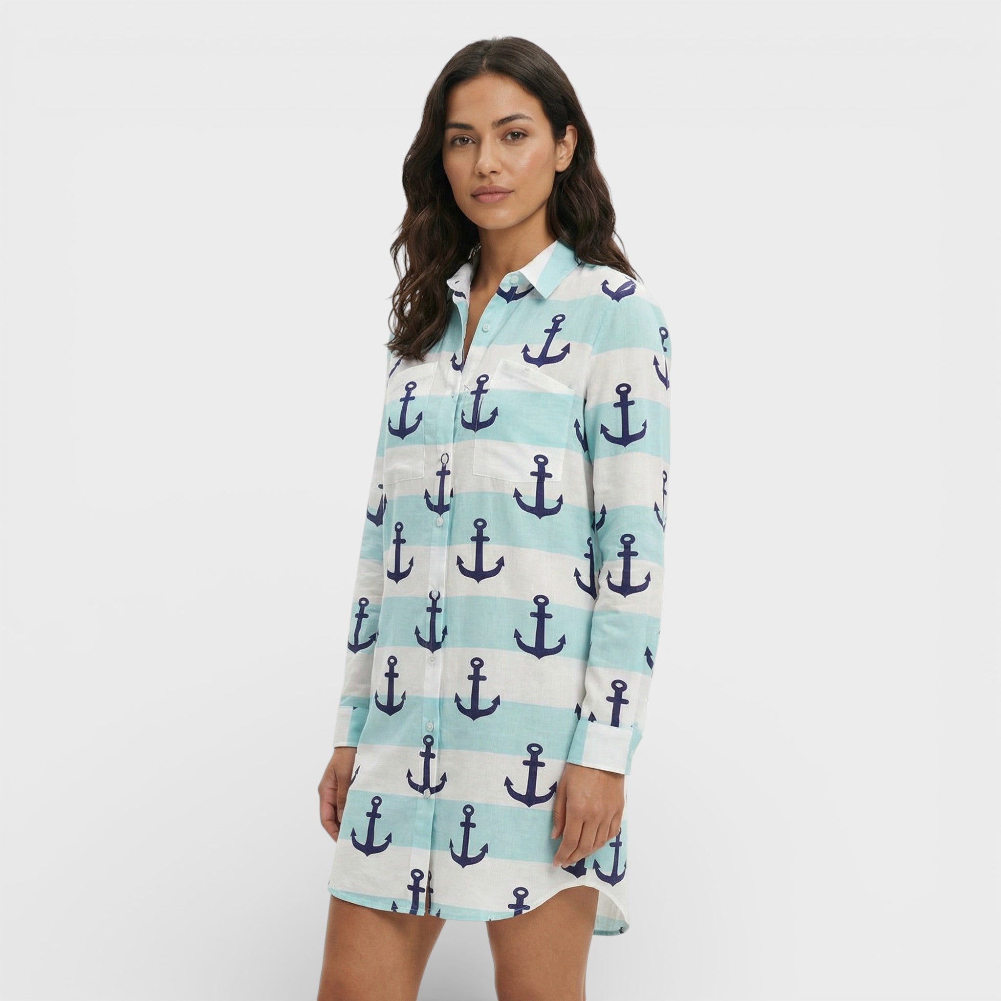 Long Women's Shirt Dress with Buttons