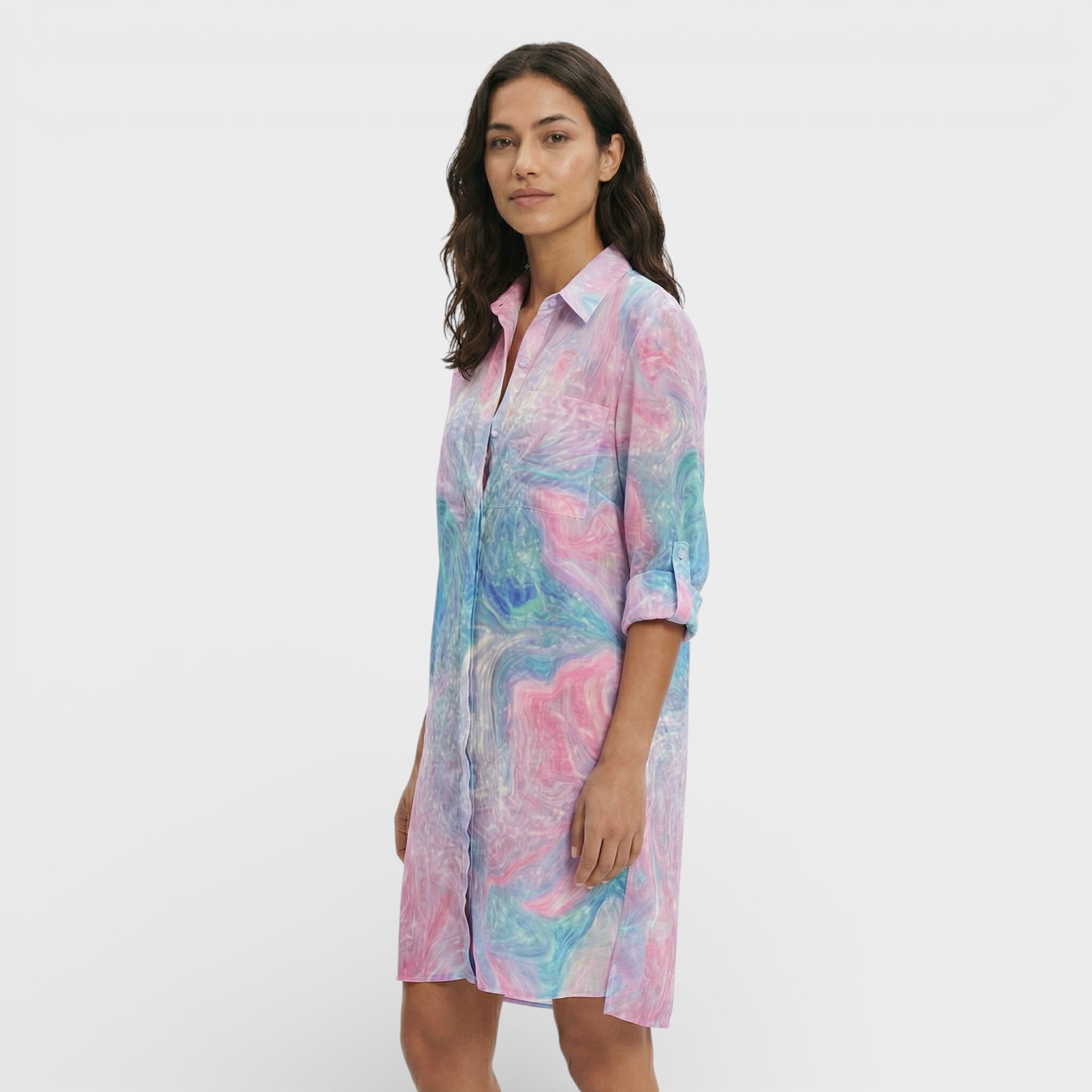 Long Women's Shirt Dress with Buttons