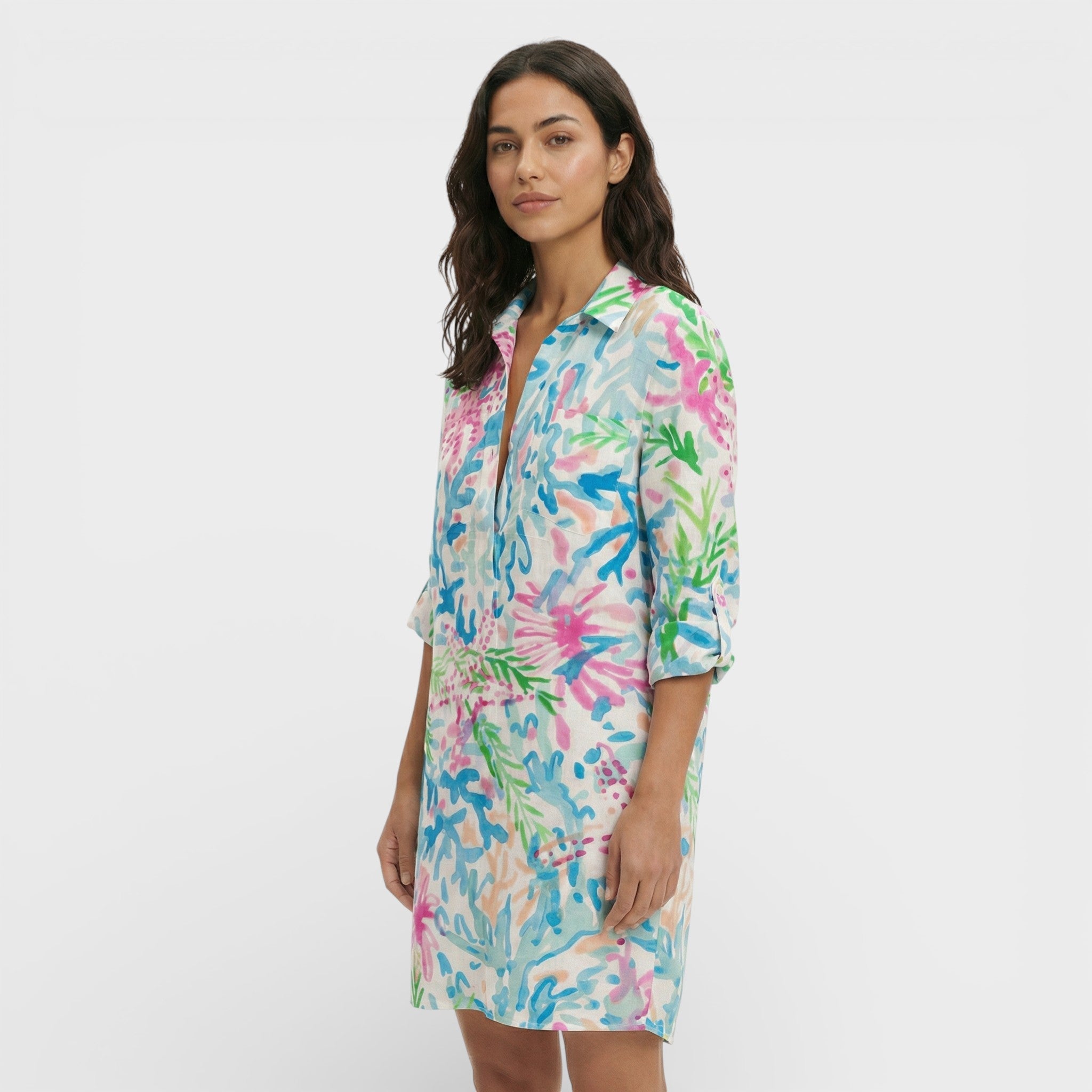 Long Women's Shirt Dress with Buttons