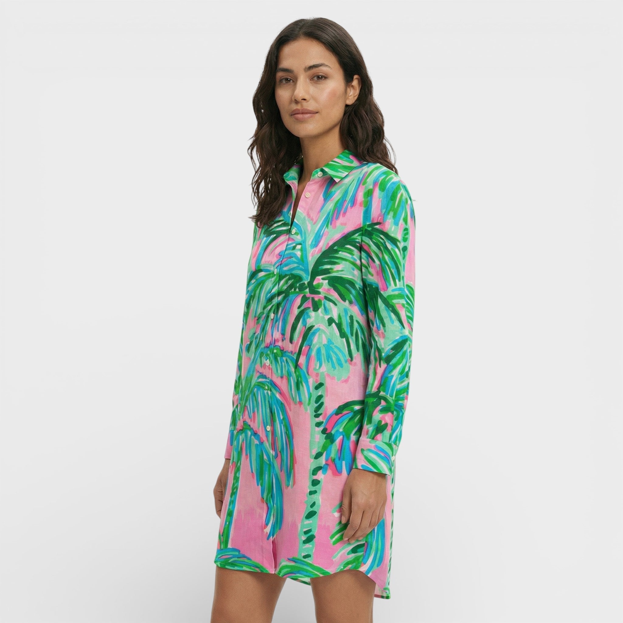 Long Women's Shirt Dress with Buttons
