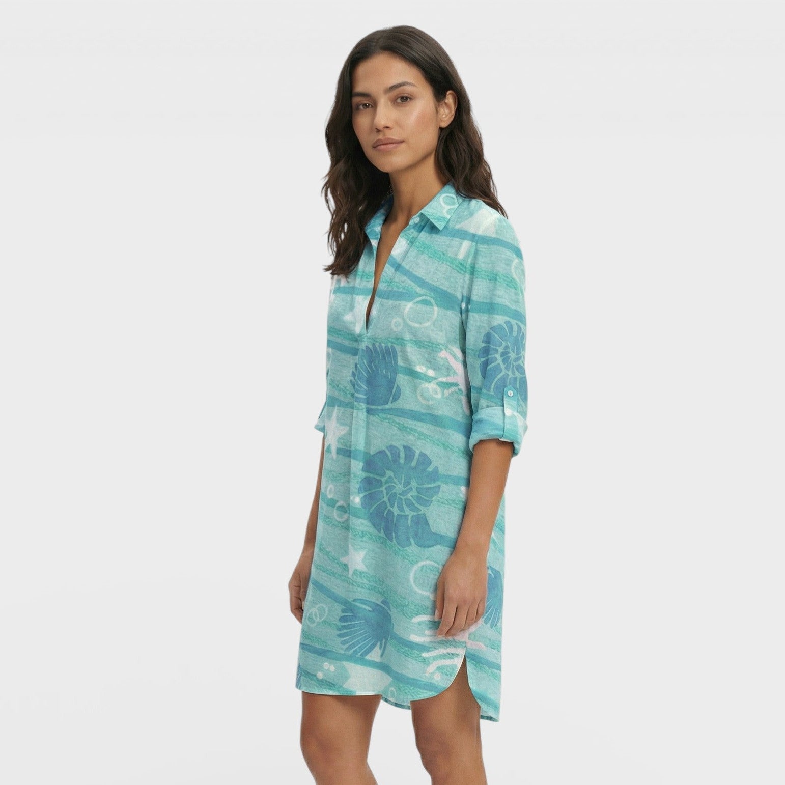 Long Women's Shirt Dress with Buttons