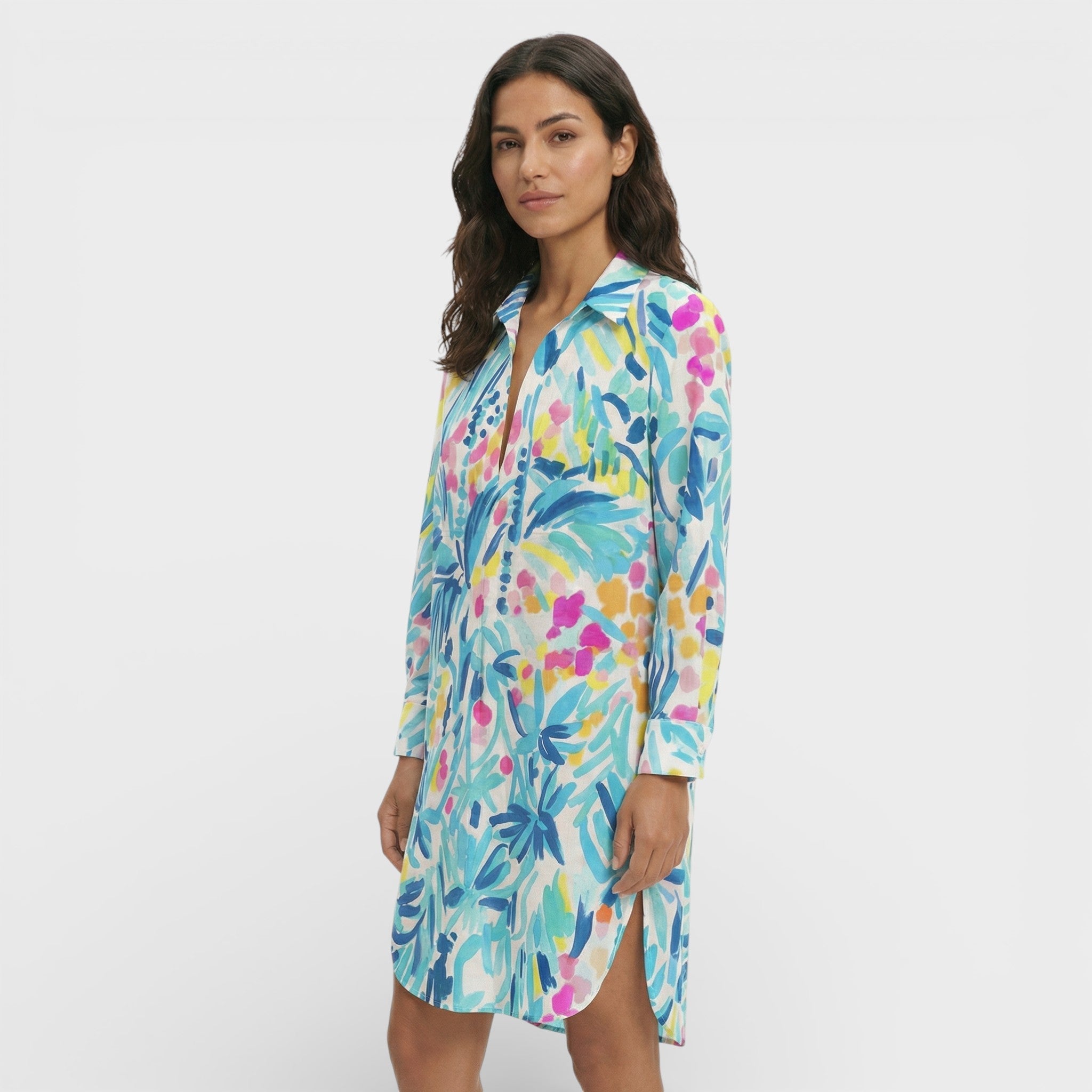Long Women's Shirt Dress with Buttons