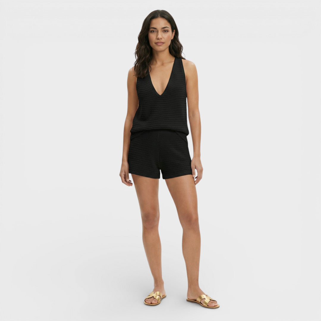 Knit Set Women Top Shorts