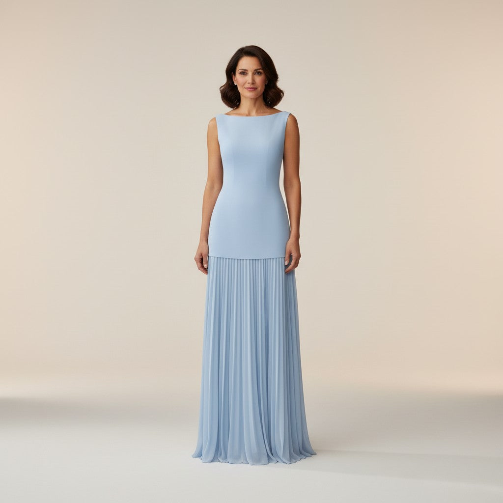 Claudia - Long Sleeveless Dress with Pleats